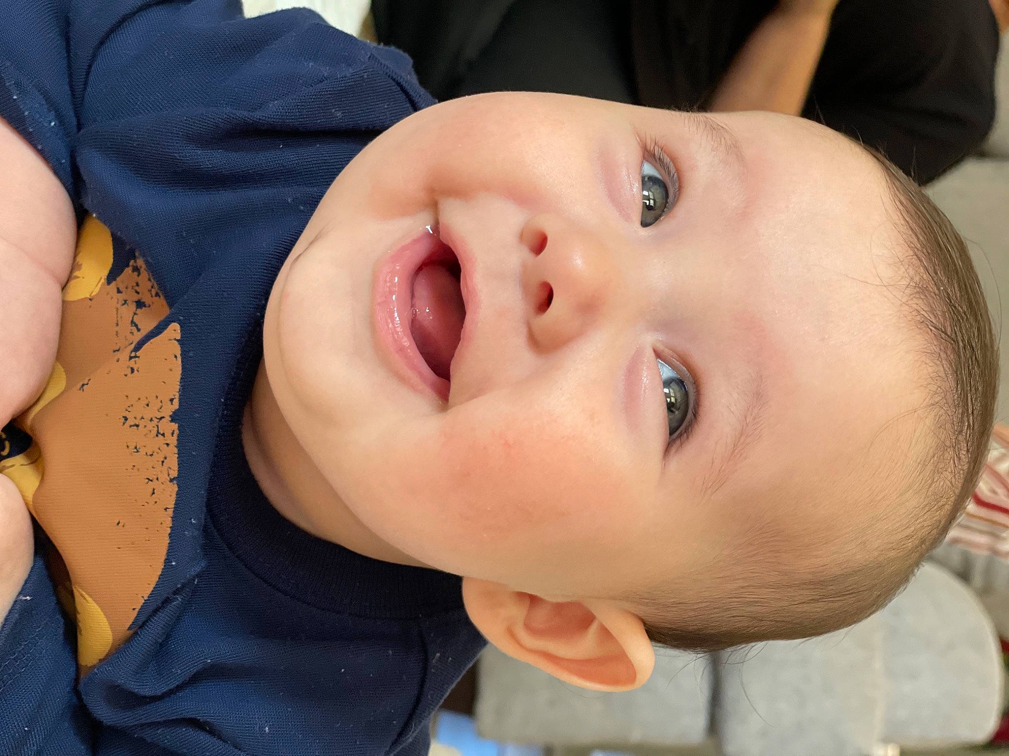 Gatsby is registered to the contest to win money with this photo: baby_toddler_clothing, cheek, child, chin, eye, eyebrow, eyelash, face, facial_expression, forehead, iris, jaw, laugh, lip, mouth, nose, organ, person, skin, toddler