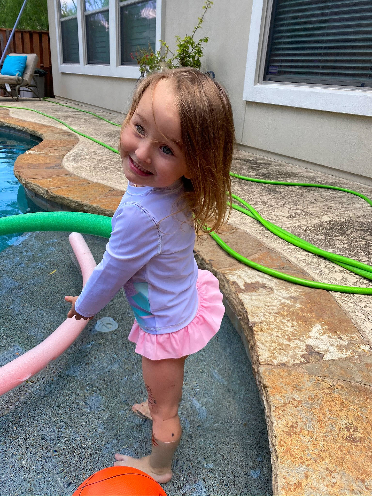 Scarlett Rose is registered to the contest to win money with this photo: air_conditioning, baby_toddler_clothing, backyard, daylighting, fixture, fun, garden, home, house, joy, outdoor_furniture, person, pink, play, sash_window, summer, swimming_pool, toddler, window_blind, window_covering