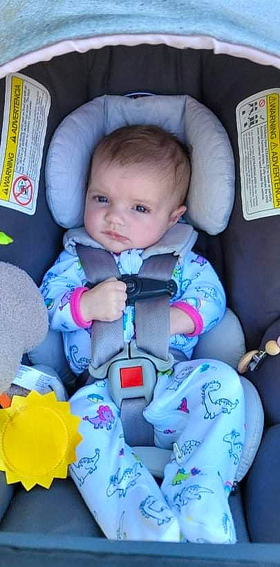 Lilyana joined the competition — help win amazing prizes! baby, baby_carriage, baby_in_car_seat, baby_products, baby_safety, baby_toddler_clothing, car_seat, cheek, child, comfort, electric_blue, facial_expression, finger, lap, nail, person, product, seat_belt, sitting, textile