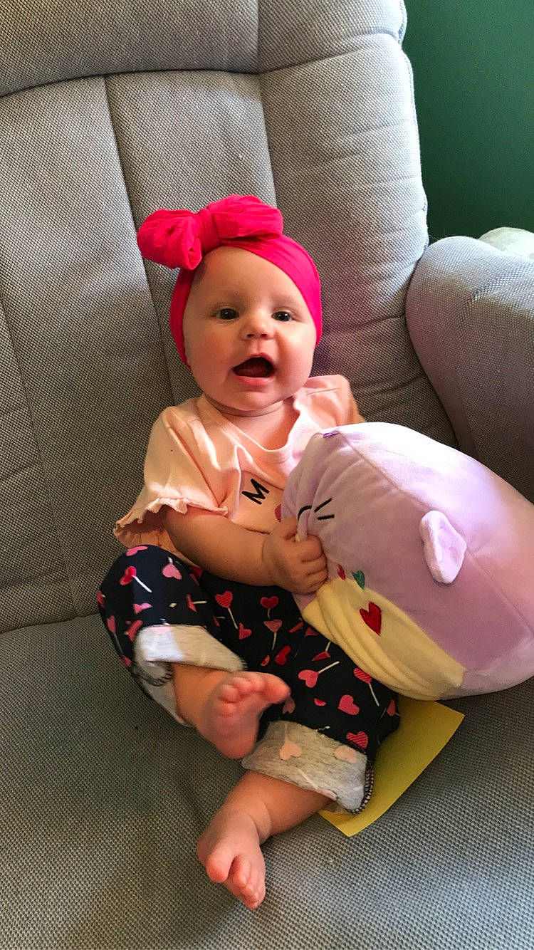 Gracie Rae joined the competition — help win amazing prizes! baby, baby_products, baby_toddler_clothing, cheek, child, headgear, person, pink, sitting, skin, toddler