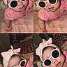 Kiari is registered to the contest to win money with this photo: baby, child, pink, sunglasses, headband, bow, cute, portrait, indoor, soft_blanket, adorable, infant, smiling, clothing, person, toddler, fashion, accessory, face, expression