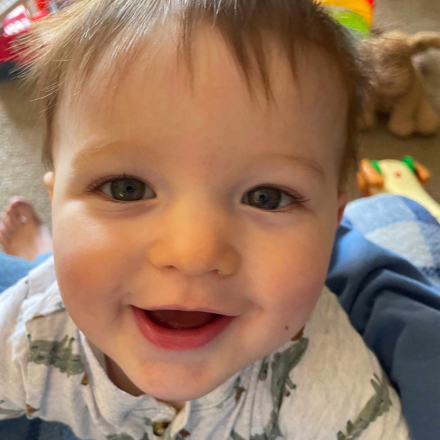 Theo joined the competition — help win amazing prizes! accessories, baby, babylaughing, blonde, bodypart, clothing, face, hair, happy, head, laughing, mouth, pants, person, photography, portrait, selfie, smile, t_shirt, teeth