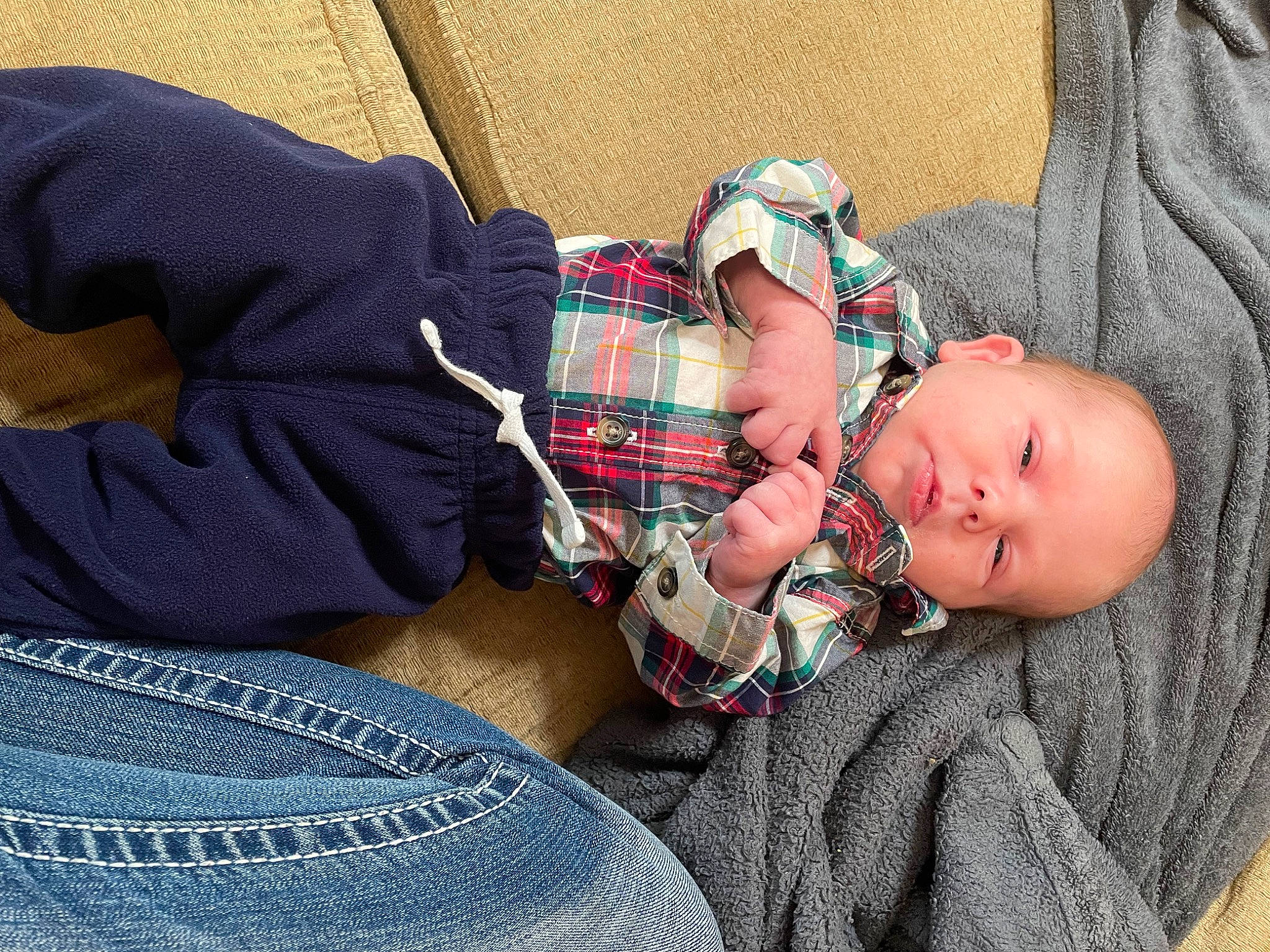 Clayton joined the competition — help win amazing prizes! baby, baby_products, baby_toddler_clothing, child, comfort, leg, linens, nail, nap, pattern, person, plaid, sitting, sleep, sock, tartan, textile, toddler, wool, woven_fabric