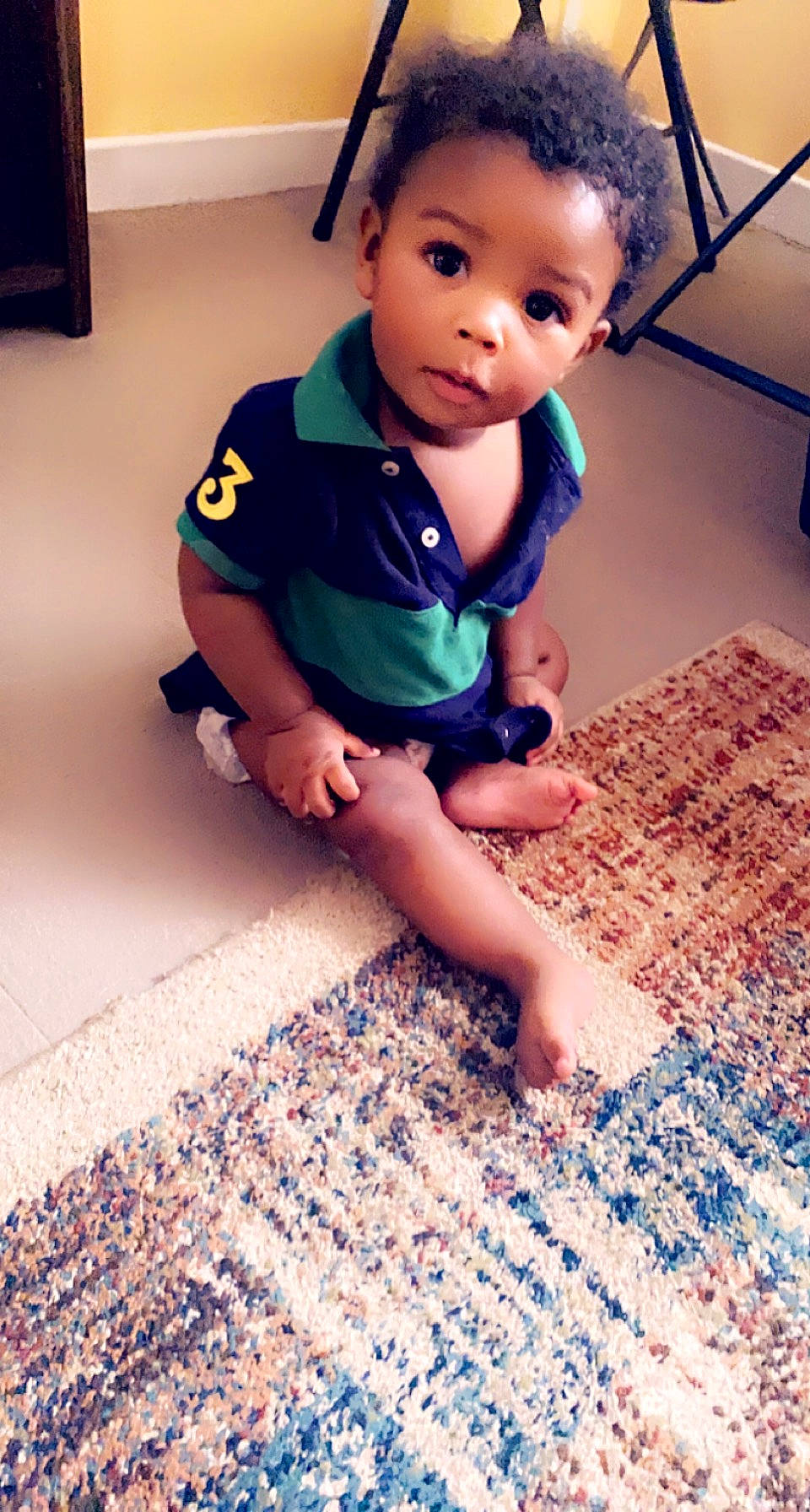 Jakari joined the competition — help win amazing prizes! baby, baby_toddler_clothing, blue, cheek, child, elbow, electric_blue, floor, flooring, happy, human_leg, leg, pattern, person, shorts, skin, sleeve, t_shirt, thigh, toddler