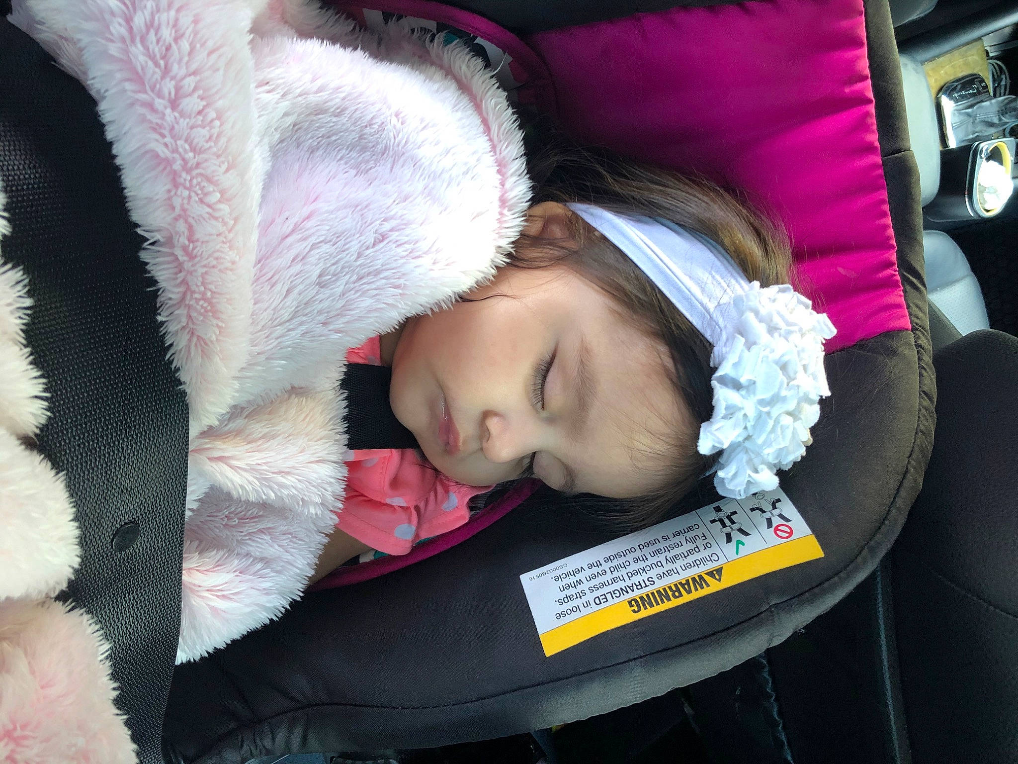 Jayleen joined the competition — help win amazing prizes! baby, baby_carriage, baby_in_car_seat, car_seat, child, nap, person, pink