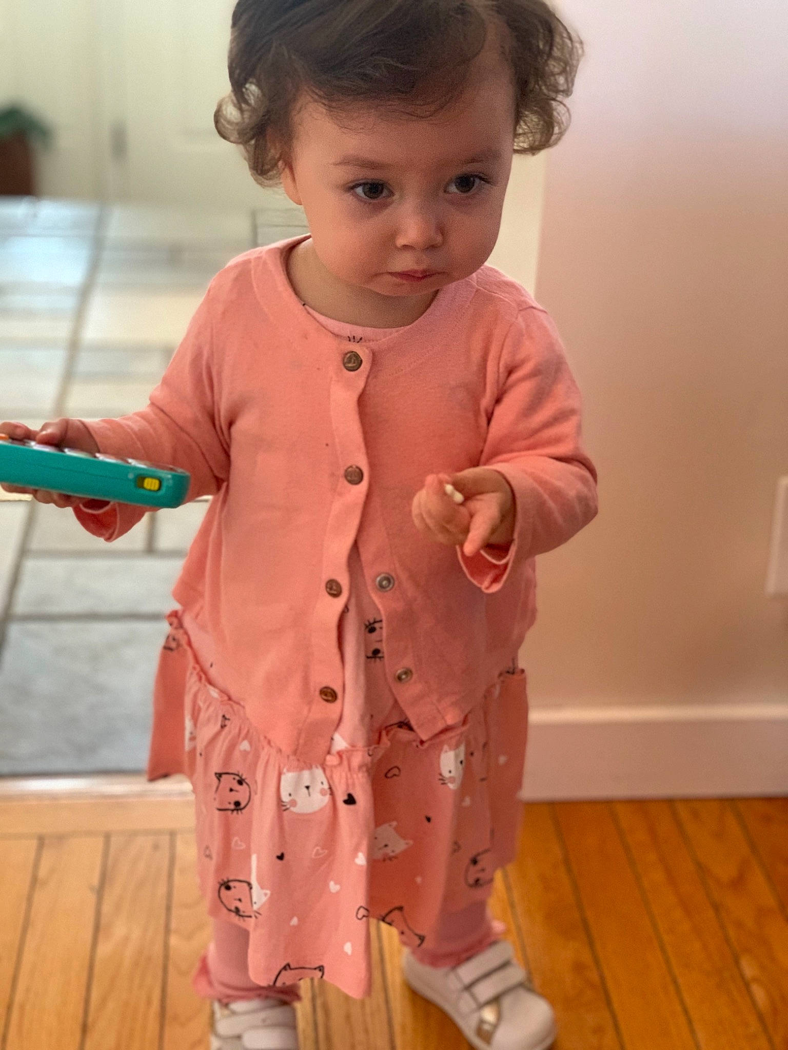 Amalia joined the competition — help win amazing prizes! arm, baby, baby_toddler_clothing, cheek, child, eye, flooring, happy, hardwood, joint, neck, nose, outerwear, person, shoulder, skin, sleeve, standing, toddler, wood