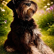 Aslan a rejoint le concours — aidez-le/la à gagner de superbes lots ! dog, schnauzer, outdoor, grass, sunlight, garden, pet, animal, fur, portrait, canine, nature, blurred_background, greenery, snout, whiskers, relaxed, fluffy, daylight, cute