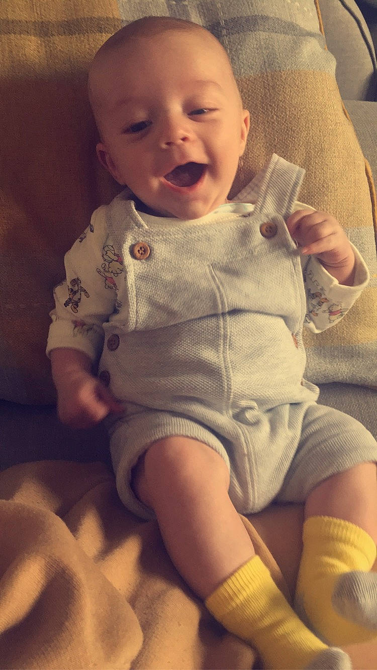 Jaxson joined the competition — help win amazing prizes! baby, cheek, child, eye, face, finger, head, leg, lip, person, sitting, skin, sleeve, toddler