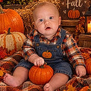 Drakken joined the competition — help win amazing prizes! baby, child, infant, portrait, sitting, smiling, autumn, fall, pumpkins, orange, plaid_blanket, overalls, flannel, flowers, hay, harvest, seasonal_decor, lantern, wooden_sign, outdoor_style