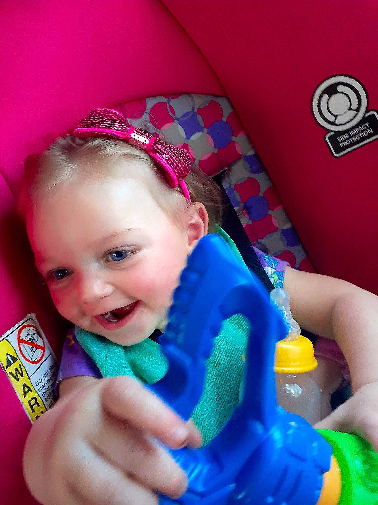 Trinity joined the competition — help win amazing prizes! baby, baby_toddler_clothing, child, cool, facial_expression, finger, fun, hairstyle, hand, happy, headgear, human_body, joy, person, pink, product, skin, smile, thumb, toddler