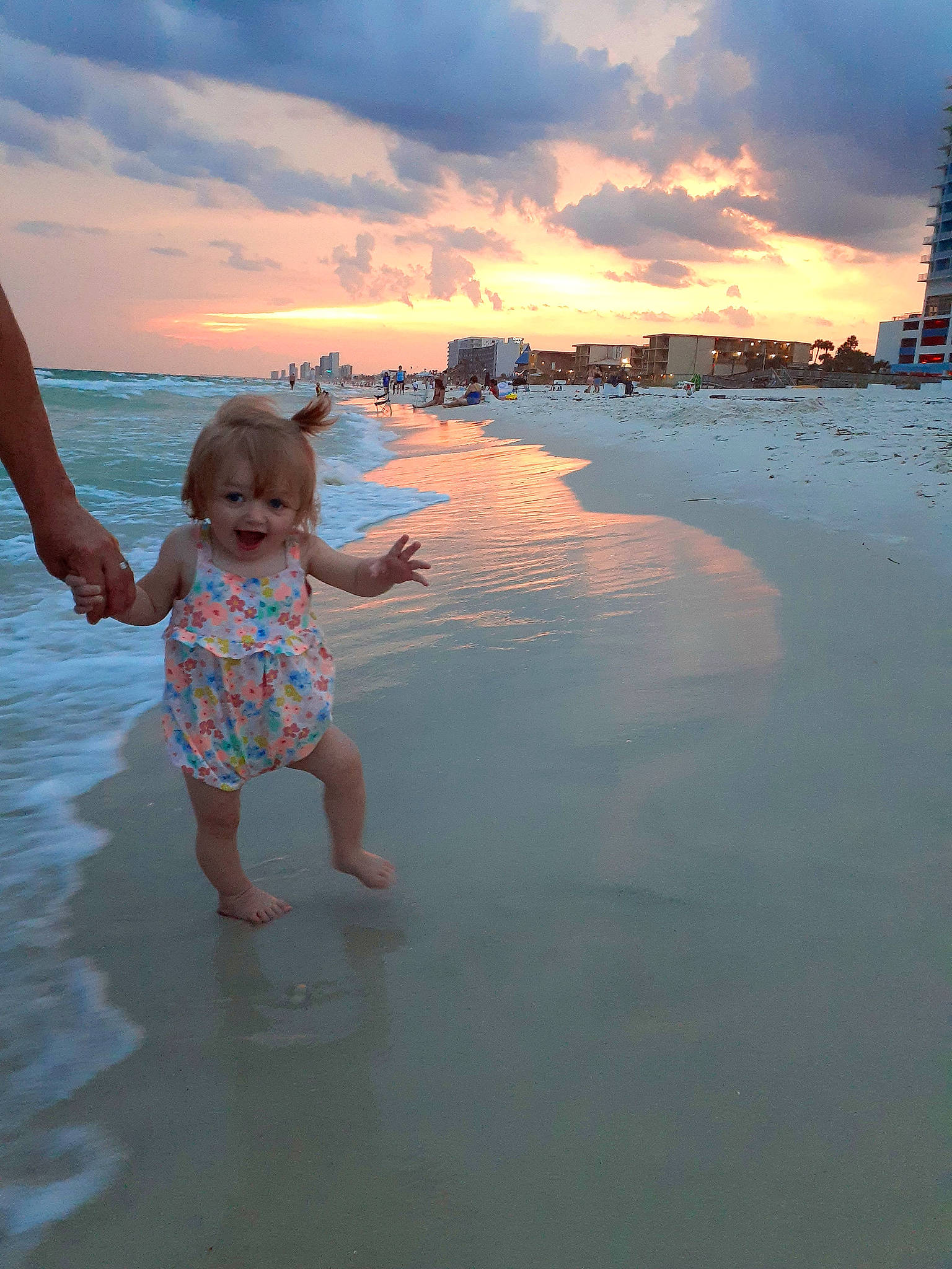 Trinity joined the competition — help win amazing prizes! afterglow, azure, barefoot, beach, body_of_water, cloud, fun, happy, horizon, leisure, morning, people_in_nature, people_on_beach, person, shore, sky, smile, summer, sunlight, toddler