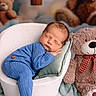 Mateïs participe au concours pour gagner de l'argent avec cette photo : adorable, baby, blanket, blue_outfit, bokeh_background, cozy, dreamy_background, hot_air_basket, infant, newborn, peaceful, pillow, plush_toy, props, sleeping_baby, soft_texture, soft_toy, studio_portrait, teddy_bear, white_chair