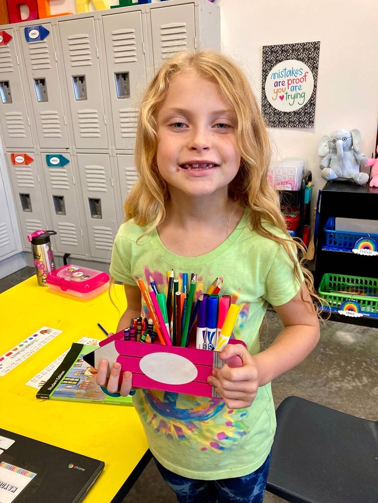 Kaydence joined the competition — help win amazing prizes! art, chair, child, computer_keyboard, desk, electronic_device, engineering, fashion_design, fun, joy, office_supplies, person, play, room, shorts, smile, stationery, t_shirt, table, toddler