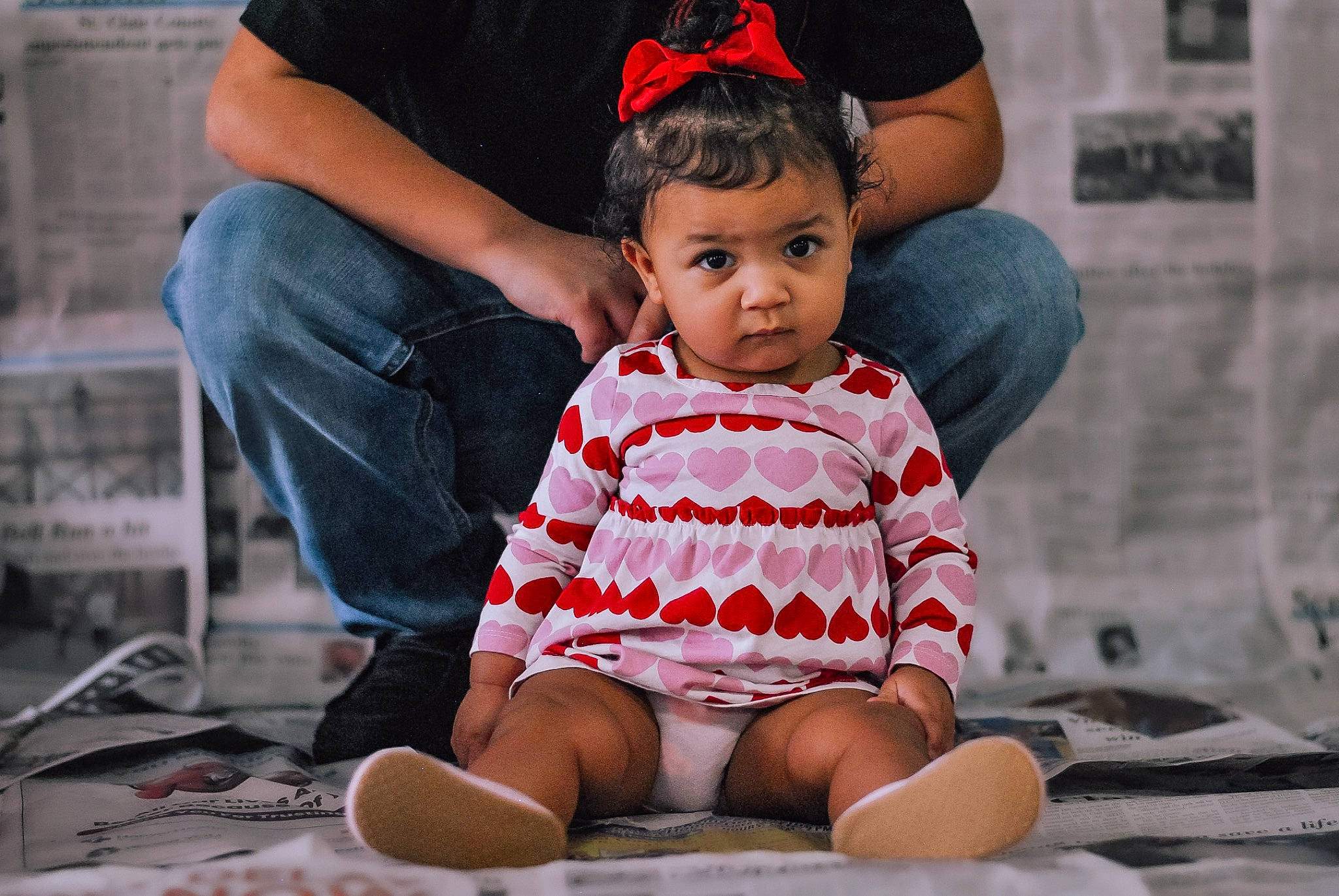 Taytum joined the competition — help win amazing prizes! baby, baby_toddler_clothing, child, event, face, fashion, flash_photography, flooring, fun, happy, human_leg, jeans, leisure, mammal, pattern, person, pink, sitting, t_shirt, thigh