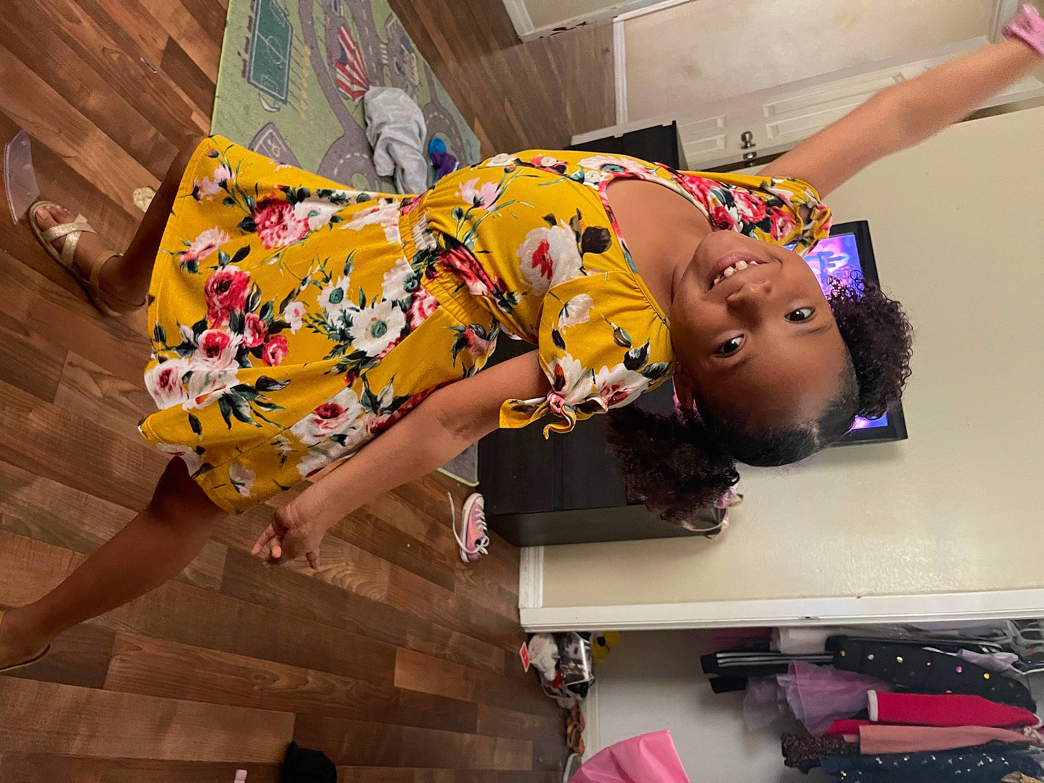 Alyssa joined the competition — help win amazing prizes! art, bag, child, dress, fashion_design, flooring, fun, human_leg, joy, leisure, luggage_and_bags, magenta, pattern, person, pink, purple, room, sandal, table, thigh