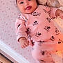 Rym a rejoint le concours — aidez-le/la à gagner de superbes lots ! baby, infant, pajamas, mickey_mouse, plush_toy, crib, mattress, stars, tongue_out, smiling, cute, child, sleepwear, soft_toy, lying_down, indoors, young_child, happy, cozy, playful
