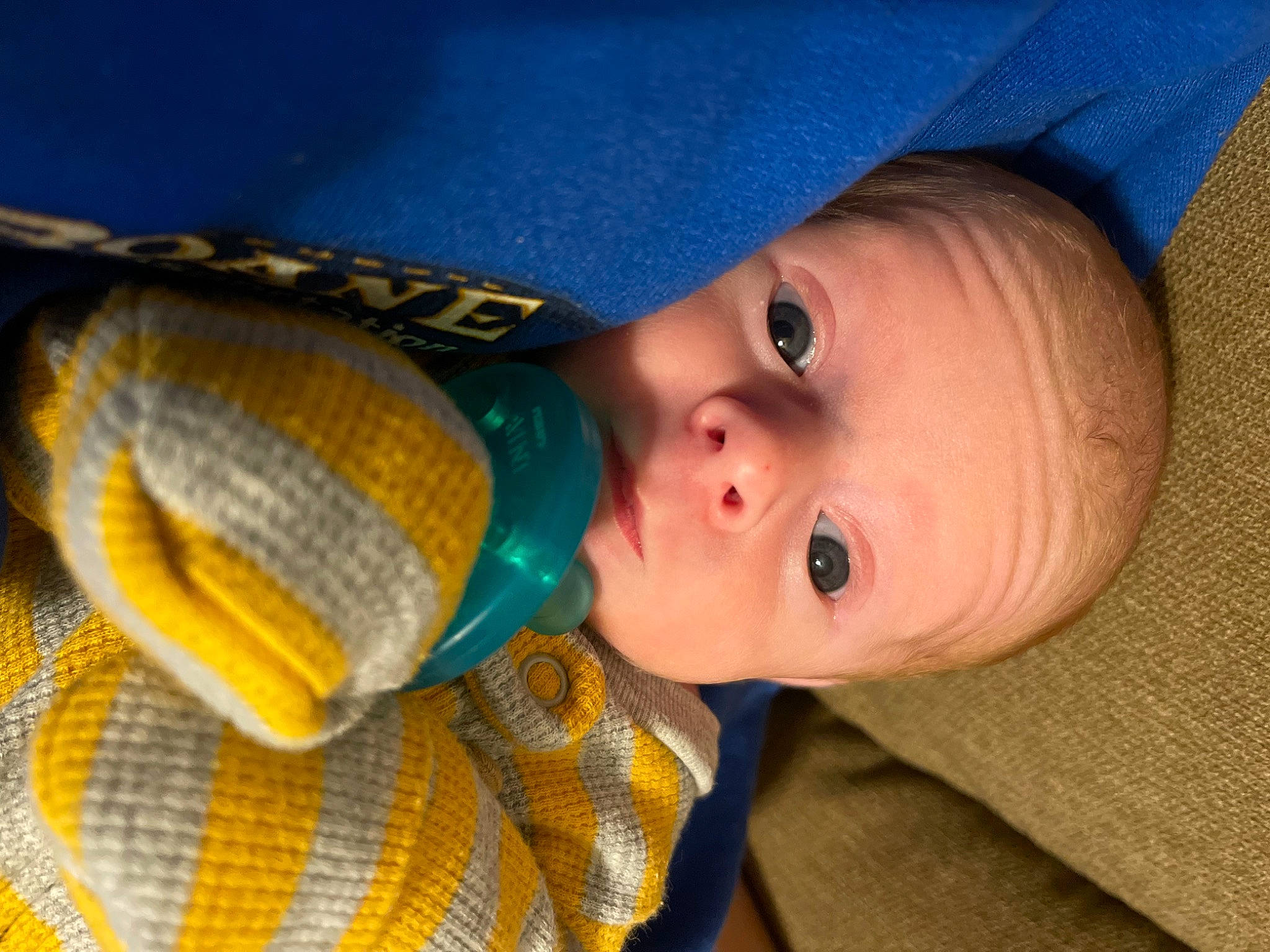 Kolson joined the competition — help win amazing prizes! baby, baby_products, baby_toddler_clothing, cheek, child, chin, drinkware, electric_blue, eyelash, happy, iris, lip, nose, person, personal_protective_equipment, skin, smile, toddler