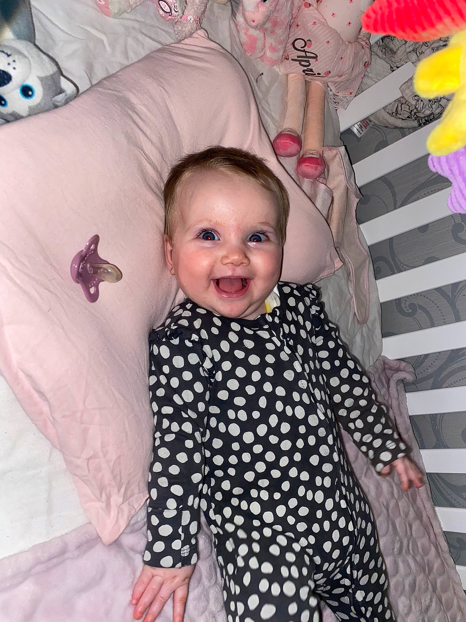 April joined the competition — help win amazing prizes! baby, baby_toddler_clothing, cool, eye, facial_expression, finger, fun, hair, hairstyle, happy, head, iris, person, pink, product, skin, sleeve, smile, textile, toddler