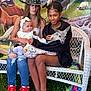 Miah joined the competition — help win amazing prizes! baby, woman, child, kangaroo, blanket, wicker_bench, hat, jeans, shoes, animal_mural, monkey, rooster, sheep, grass, outdoor, people, portrait, smile, headwear, casual_clothing