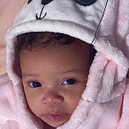 Sayari joined the competition — help win amazing prizes! baby, infant, hood, panda, pink, soft, cute, face, eyes, skin, clothing, bow, portrait, child, adorable, warm, cozy, baby_girl, expression, closeup