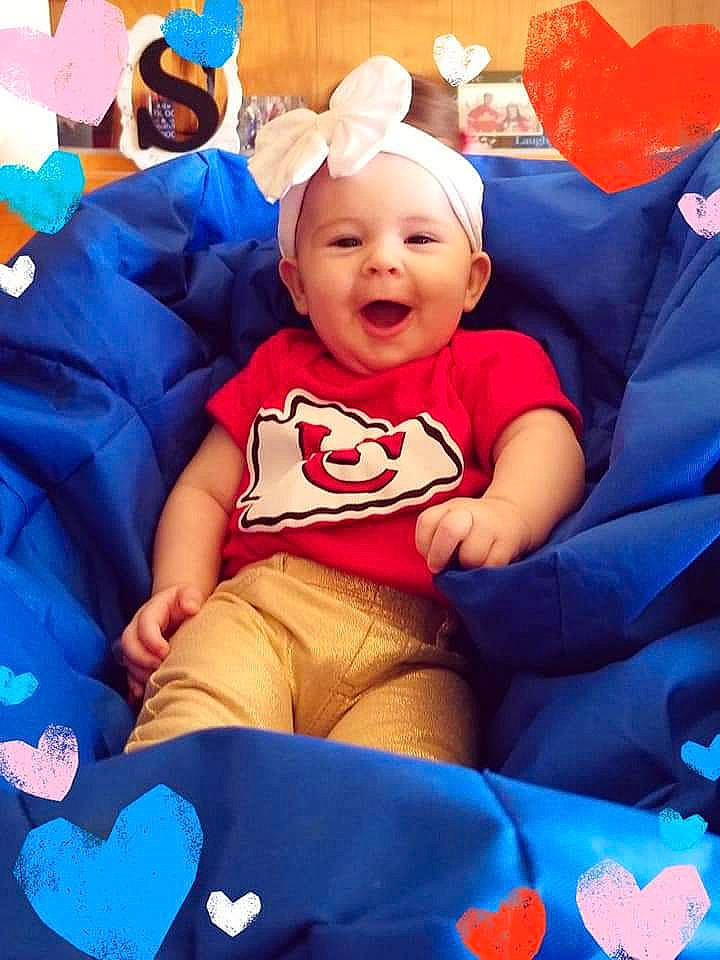 Kennadee is registered to the contest to win money with this photo: baby, blue, child, fun, happy, headwear, person, play, product, smile, toddler