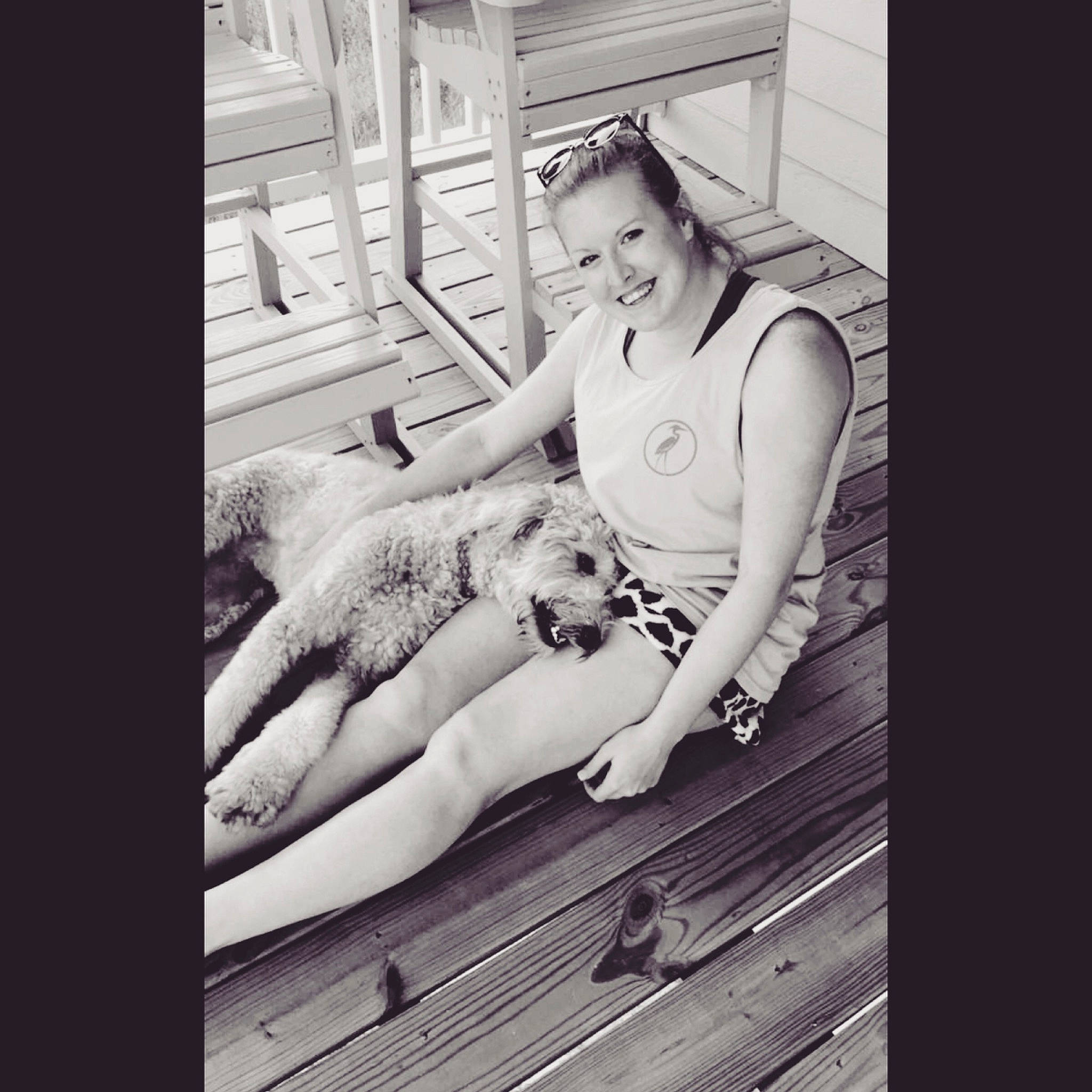 Ellie joined the competition — help win amazing prizes! beauty, black_and_white, canidae, carnivore, dog, dress, happy, leg, love, monochrome, photo_shoot, photograph, photography, selfie, sitting, snapshot, sporting_group, square, style