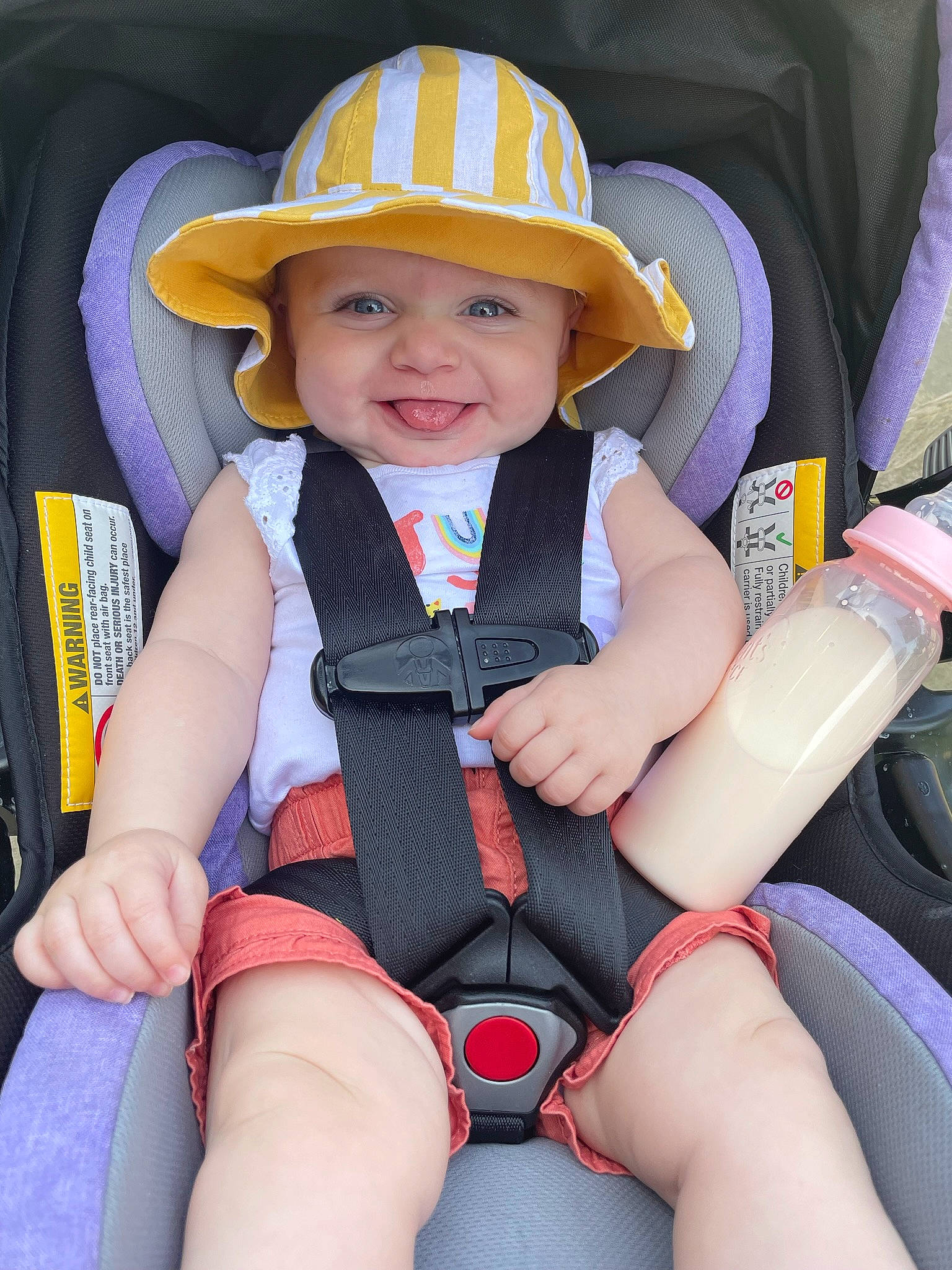 Alena is registered to the contest to win money with this photo: baby_toddler_clothing, blue, clothing, eye, finger, fun, happy, hat, headgear, headwear, joy, leg, leisure, person, personal_protective_equipment, skin, smile, summer, sun_hat, thigh