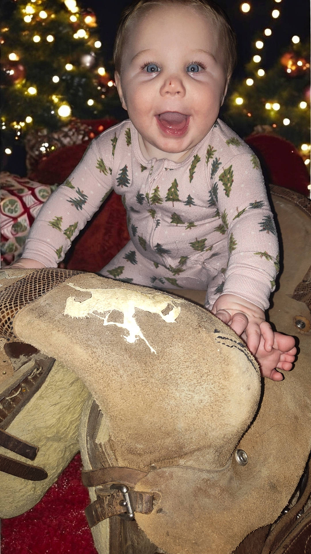baby, babylaughing, baseball, baseballglove, clothing, couch, cushion, face, furniture, glove, happy, head, homedecor, lighting, pants, person, photography, portrait, smile, sport