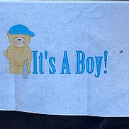 Aiden is registered to the contest to win money with this photo: cartoon_bear, blue_cap, bat, text, fabric, patch, print, baby_announcement, its_a_boy, cute, illustration, light_background, blue_text, child_theme, celebration, design, cloth, toy_bear, baby, announcement