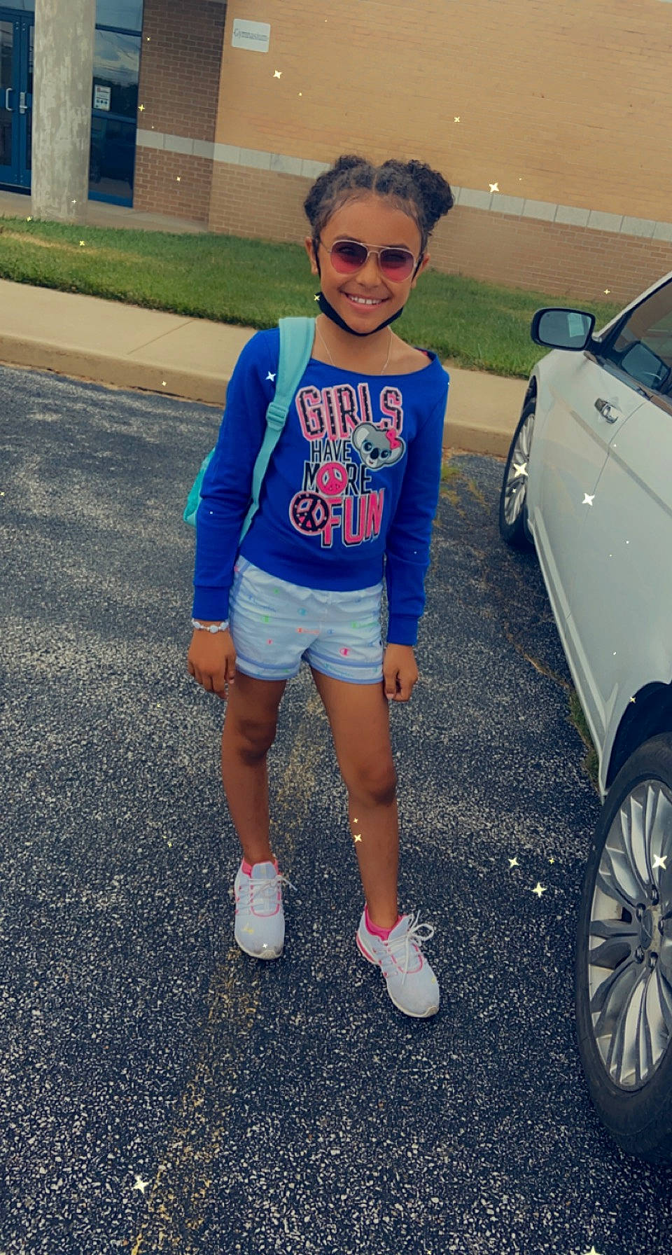 Dalilah joined the competition — help win amazing prizes! asphalt, automotive_design, automotive_lighting, automotive_tire, car, eyewear, glasses, hair, hood, joy, leg, motor_vehicle, person, shoe, sleeve, sportswear, street_fashion, sunglasses, t_shirt, tire