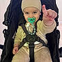 Hudson joined the competition — help win amazing prizes! toddler, baby, pacifier, hat, bear_ears, stroller, child, pointing, fuzzy_clothing, seatbelt, indoors, cute, person, infant, face, blue_eyes, hand, sitting, clothing, baby_toy
