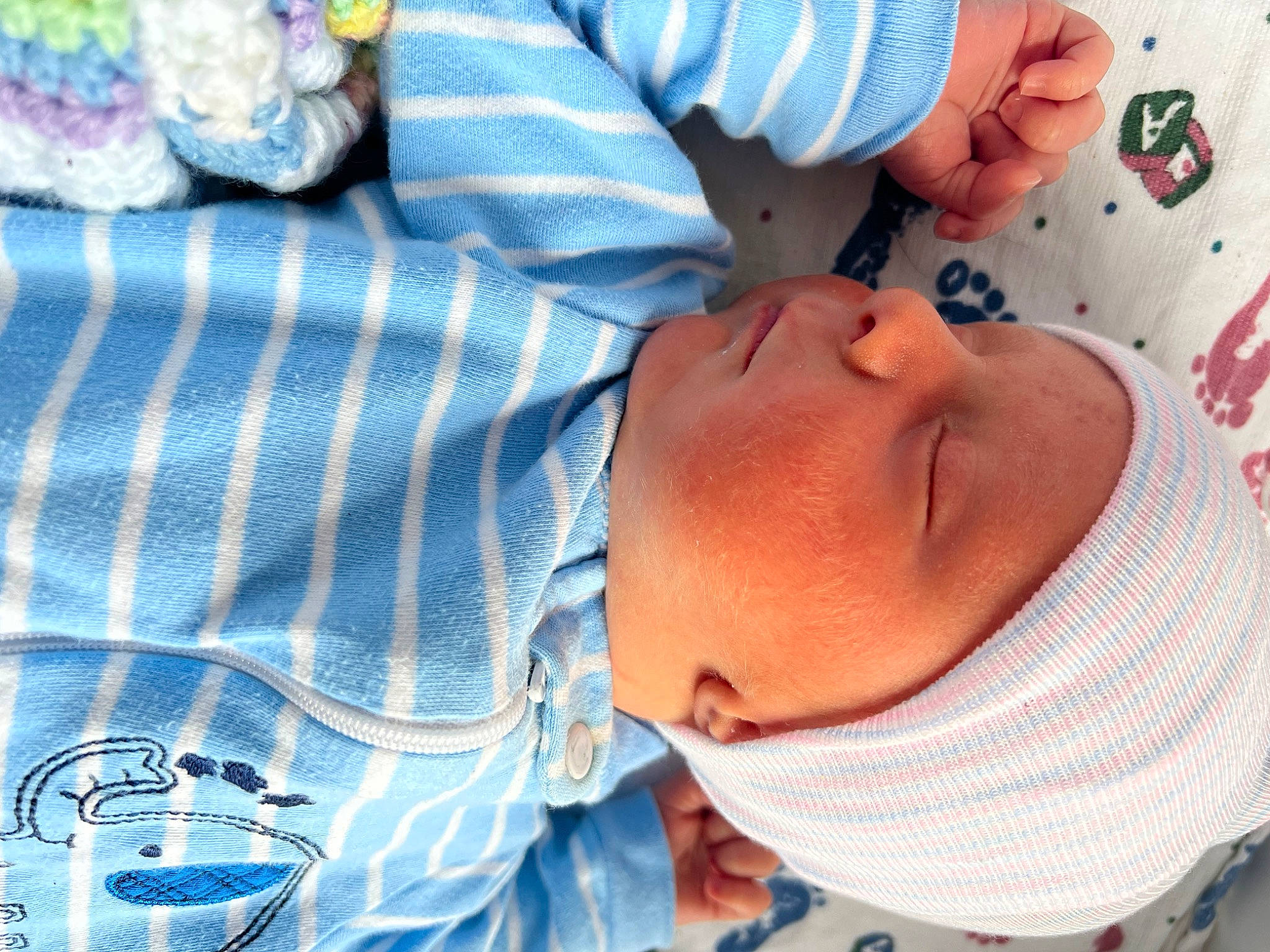 Gatlin joined the competition — help win amazing prizes! baby, baby_products, baby_sleeping, baby_toddler_clothing, bedtime, blue, cheek, child, comfort, electric_blue, face, head, headwear, linens, mouth, nose, pattern, person, skin, sleep