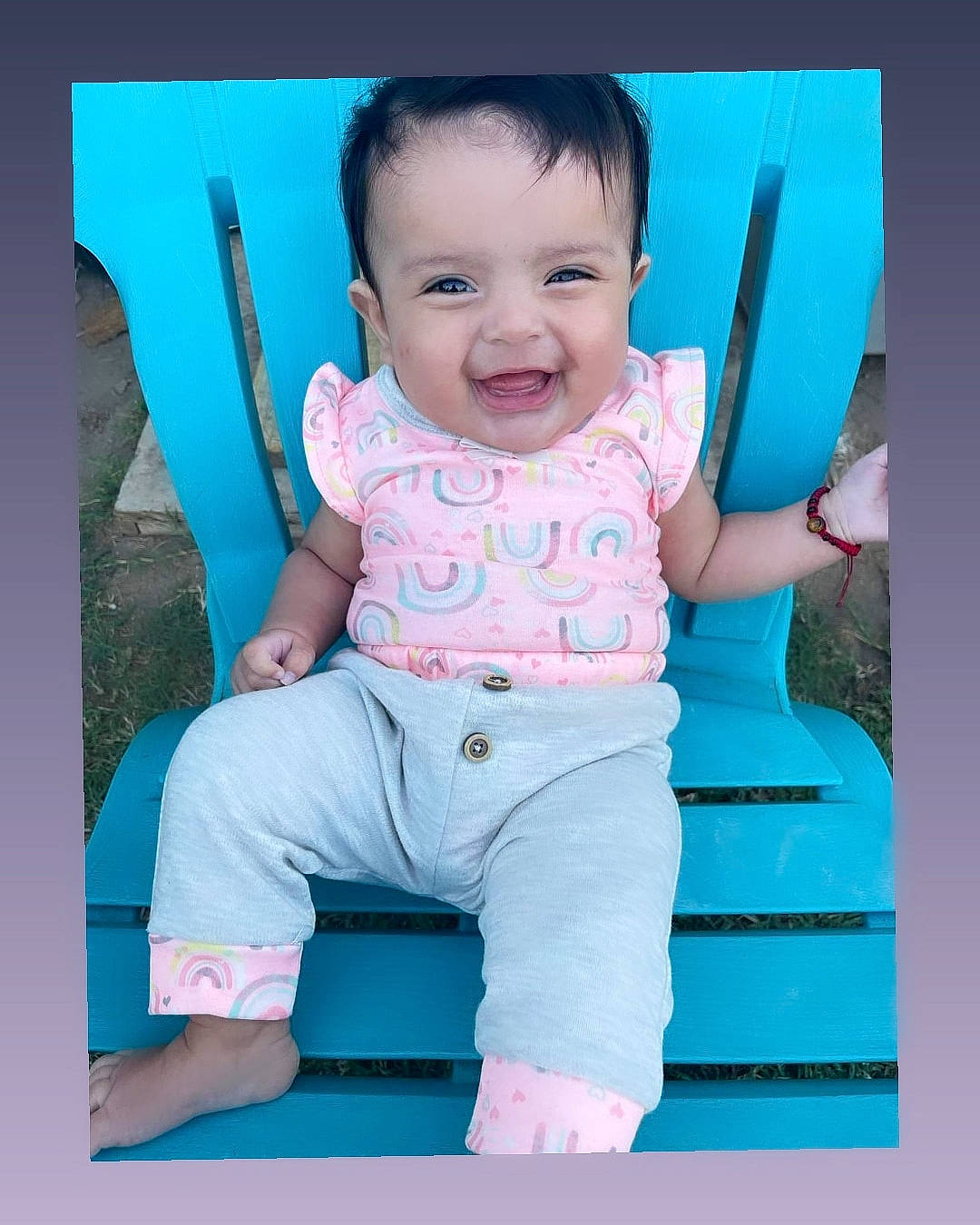 Kailey is registered to the contest to win money with this photo: aqua, azure, baby, baby_toddler_clothing, beauty, cheek, electric_blue, face, happy, joy, magenta, person, photograph, pink, product, rectangle, skin, sleeve, smile, t_shirt