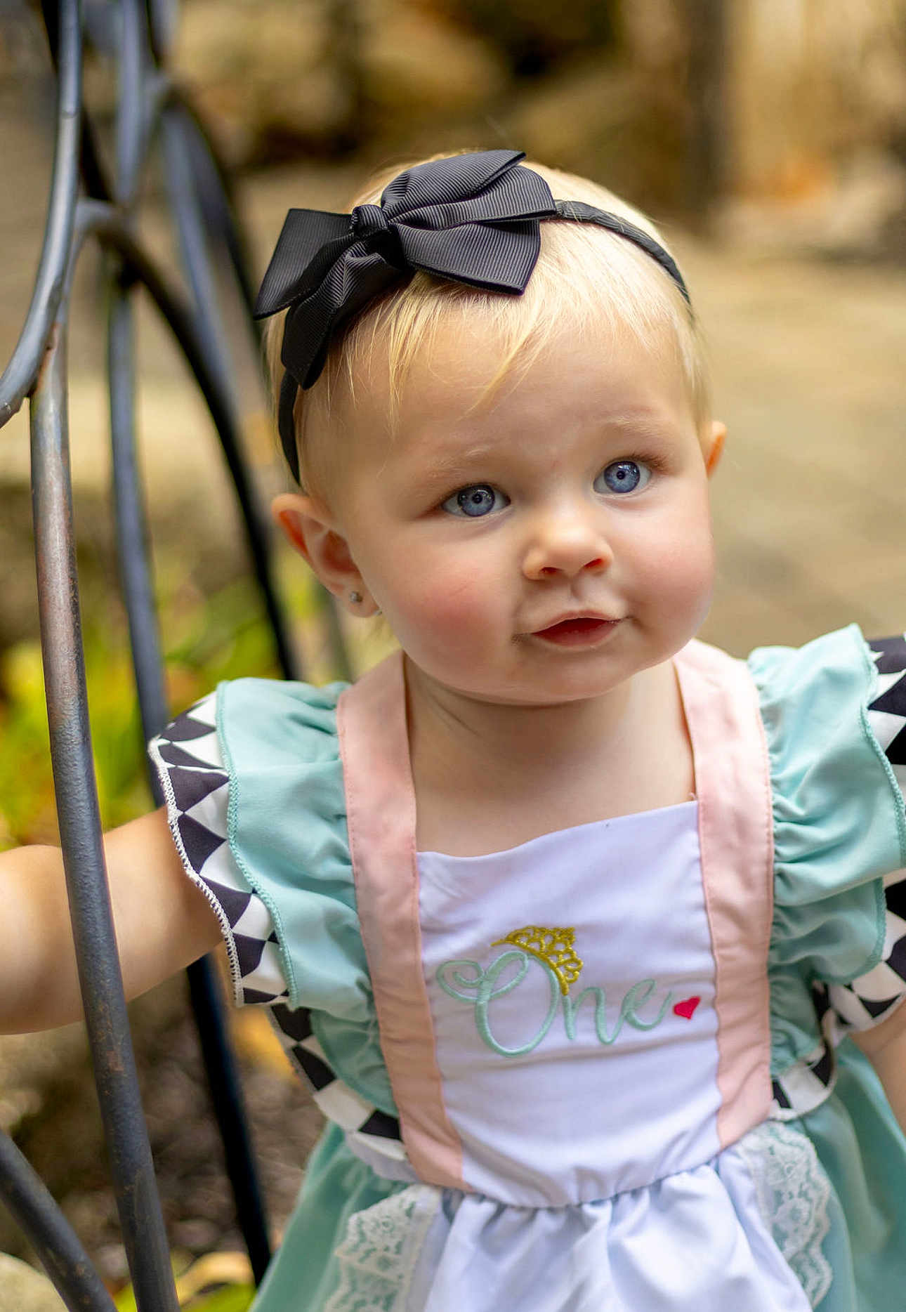 Addileyn joined the competition — help win amazing prizes! toddler, child, blue_eyes, headband, bow, dress, birthday, one, outdoor, portrait, smiling, cute, face, young_child, celebration, fashion, person, happy, baby, colorful