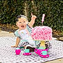 Addileyn joined the competition — help win amazing prizes! baby, child, birthday, cake, pink, roses, candle, toy, tea_set, dress, headband, blanket, outdoor, celebration, happy, smiling, pointing, party, cute, blue_eyes