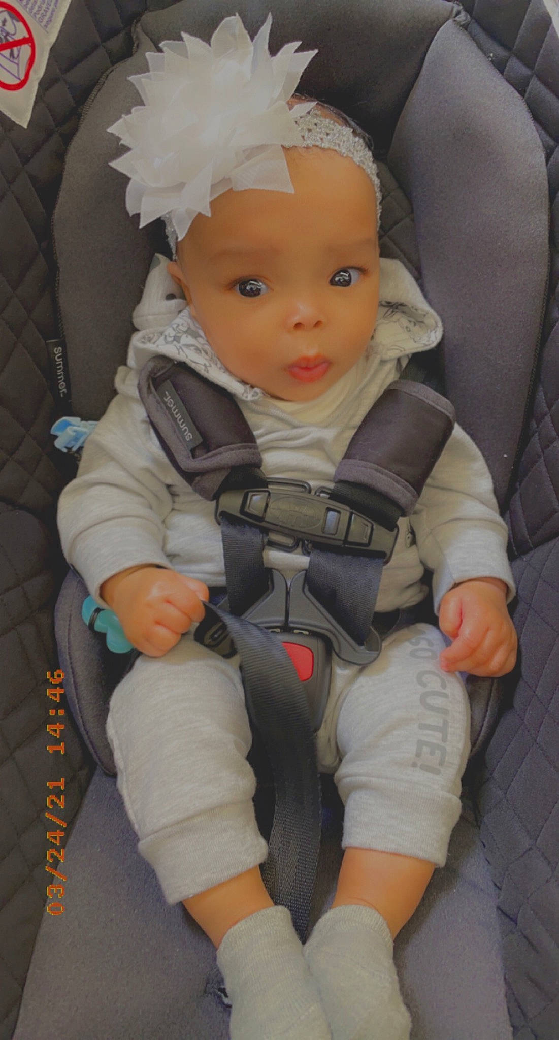 Mareonna is registered to the contest to win money with this photo: baby, baby_toddler_clothing, car_seat, carmine, cheek, child, chin, comfort, doll, eye, head, knee, lap, sitting, skin, sleeve, thigh, thumb, toddler, toy