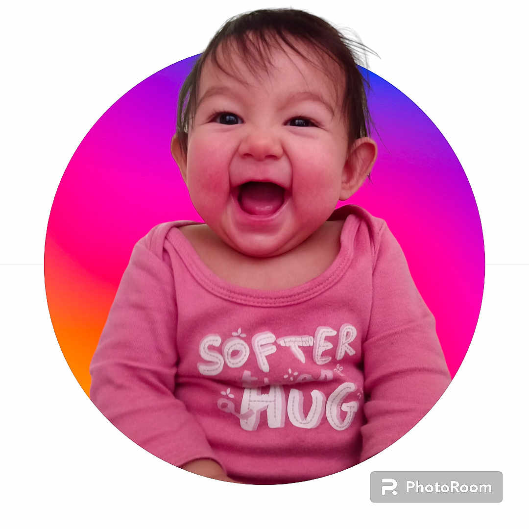 Isabelle joined the competition — help win amazing prizes! baby, babylaughing, bodypart, clothing, face, happy, head, laughing, mouth, person, photography, portrait, smile, t_shirt, teeth