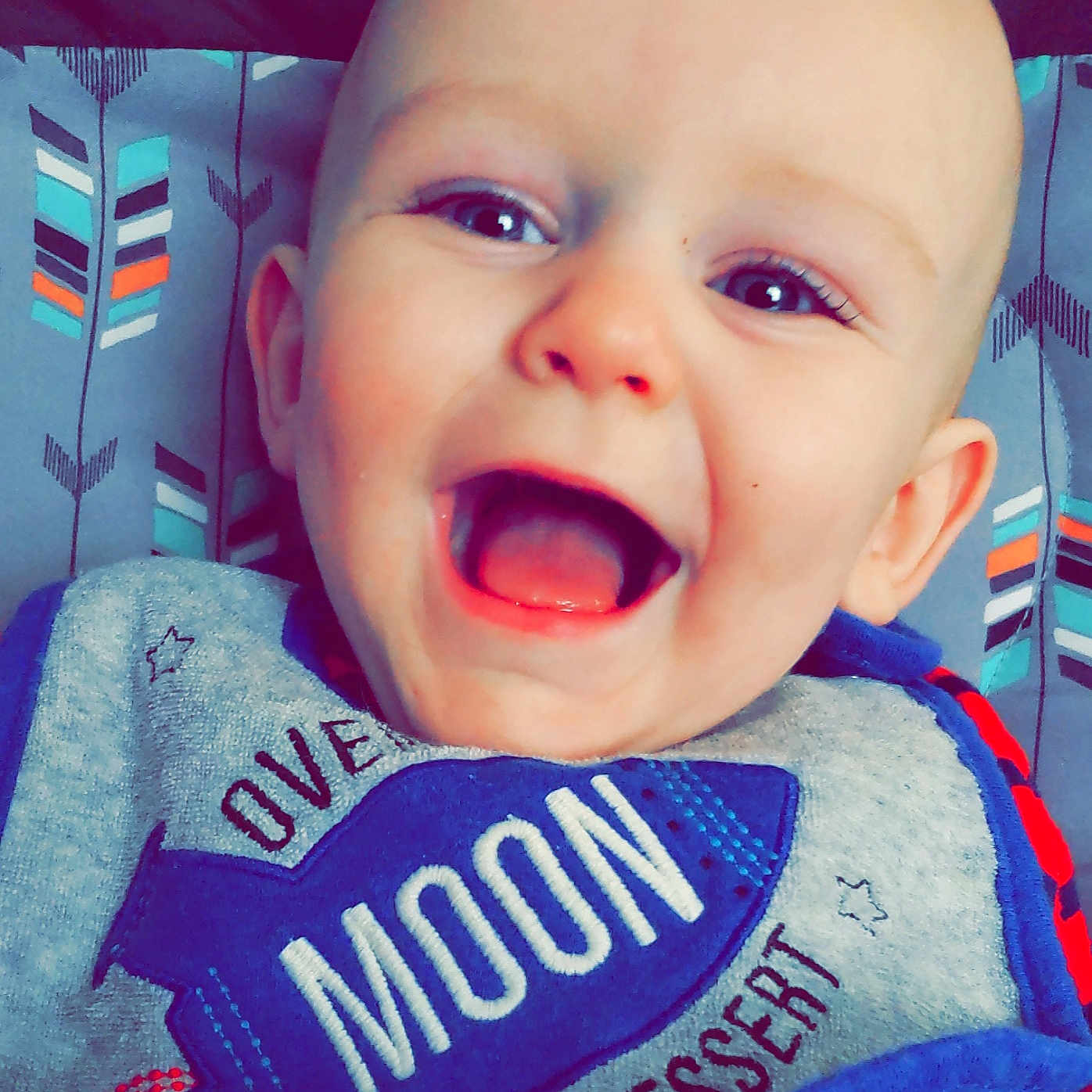 Laken is registered to the contest to win money with this photo: blue, cheek, child, chin, emotion, face, facial_expression, forehead, head, infant, laughter, lip, mouth, nose, person, product, purple, skin, smile, toddler