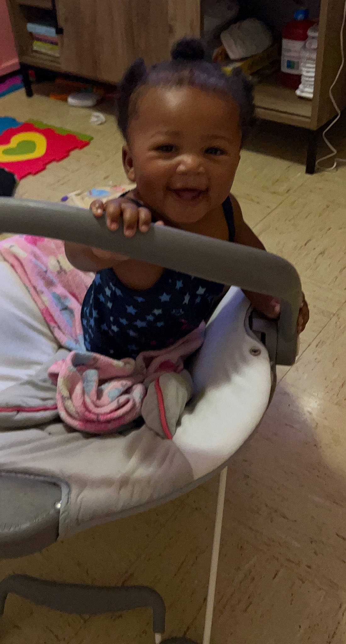 Tanayah joined the competition — help win amazing prizes! baby, baby_products, baby_toddler_clothing, chair, cheek, child, comfort, eye, face, flooring, fun, hair, happy, head, leisure, mouth, person, sitting, skin, smile