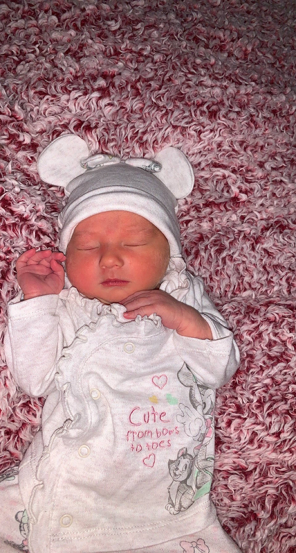 Sofie joined the competition — help win amazing prizes! baby, baby_sleeping, baby_toddler_clothing, cap, cheek, child, comfort, eye, face, happy, head, headwear, knit_cap, linens, lip, mouth, people_in_nature, person, pink, skin