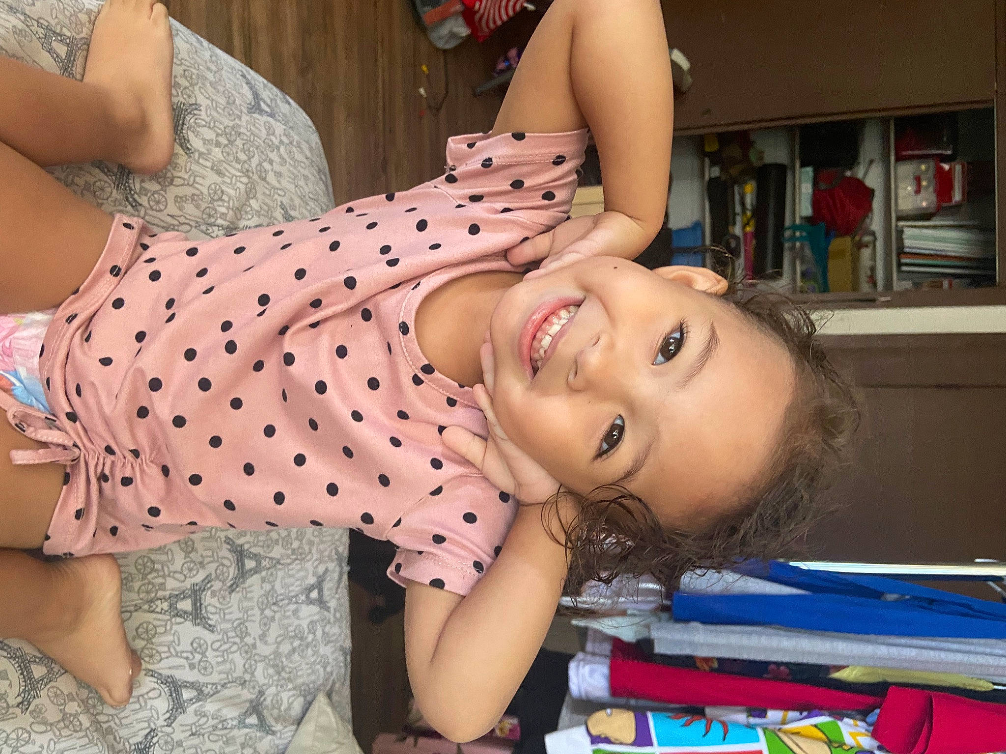 Avery is registered to the contest to win money with this photo: abdomen, black_hair, chest, child, day_dress, eyelash, fashion_design, fun, happy, human_leg, joy, knee, leg, lip, long_hair, pattern, person, skin, smile, thigh