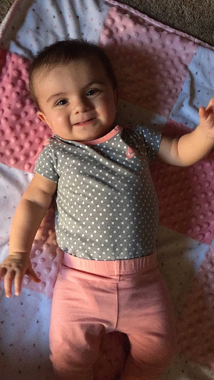 Isabelle joined the competition — help win amazing prizes! baby, baby_toddler_clothing, cheek, child, child_model, design, joy, pattern, person, pink, product, skin, sleeve, smile, toddler