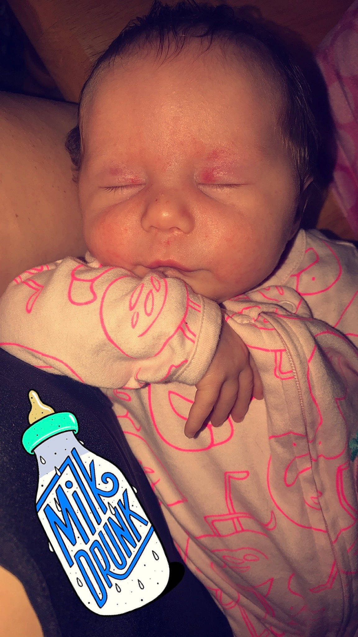 Katherine joined the competition — help win amazing prizes! baby, cheek, child, drink, finger, hand, lip, mouth, nose, person, skin, sleep, toddler