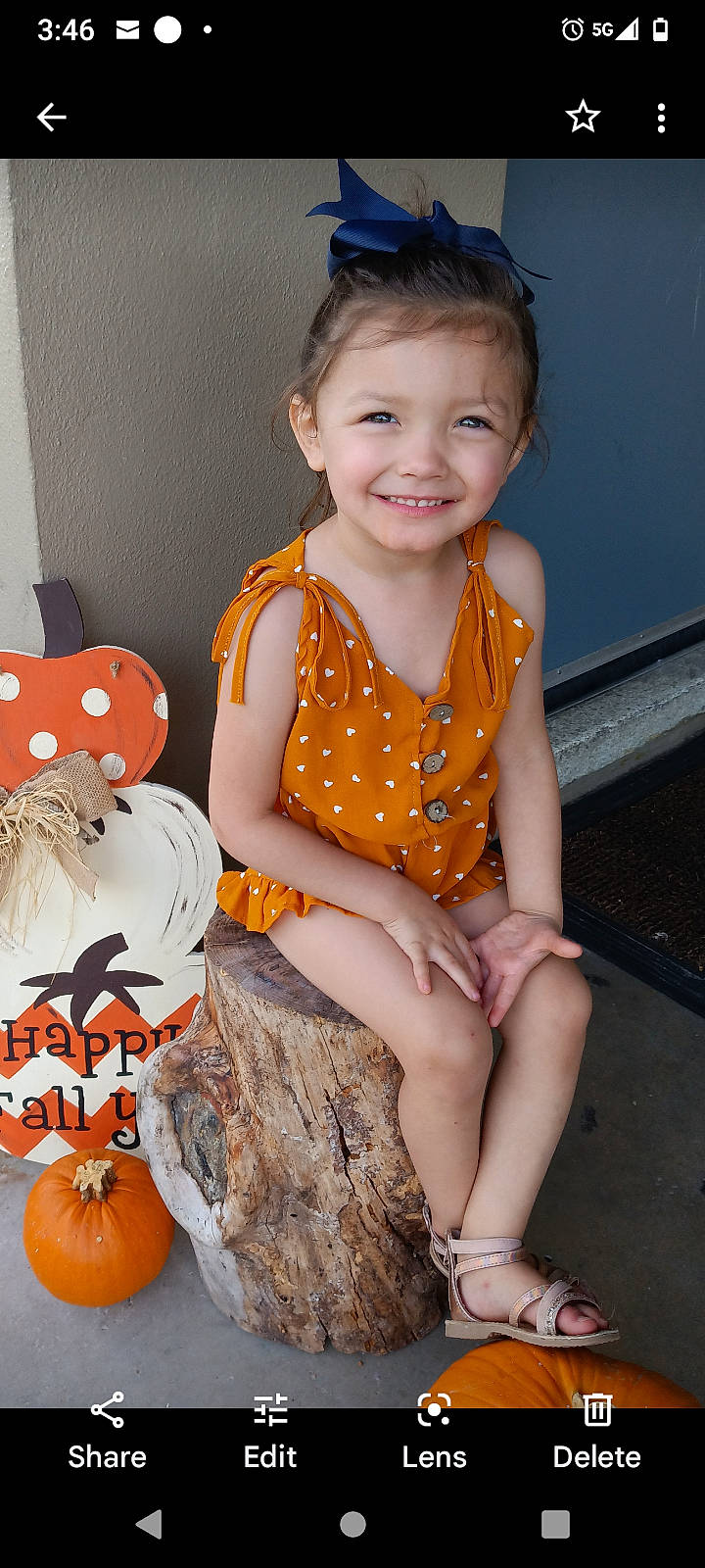Kaydence is registered to the contest to win money with this photo: baby_toddler_clothing, blond, calabaza, child, cucurbita, fun, gourd, happy, head, human_leg, joy, orange, pattern, person, pumpkin, sitting, smile, squash, thigh, toddler