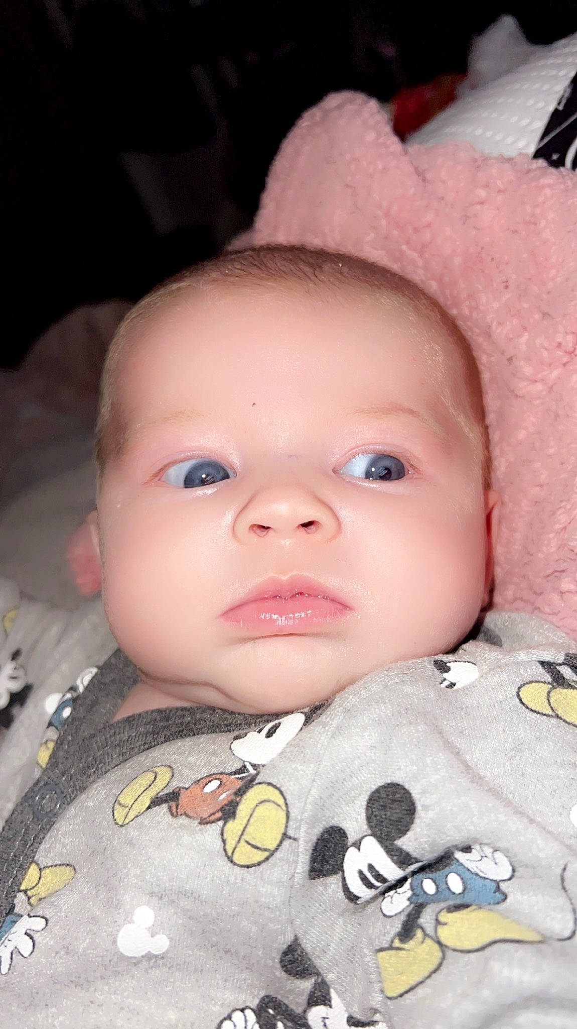 Norah is registered to the contest to win money with this photo: baby, baby_toddler_clothing, cheek, child, chin, cool, eyebrow, eyelash, forehead, hairstyle, head, iris, lip, mouth, nose, person, pink, skin, sleeve, toddler