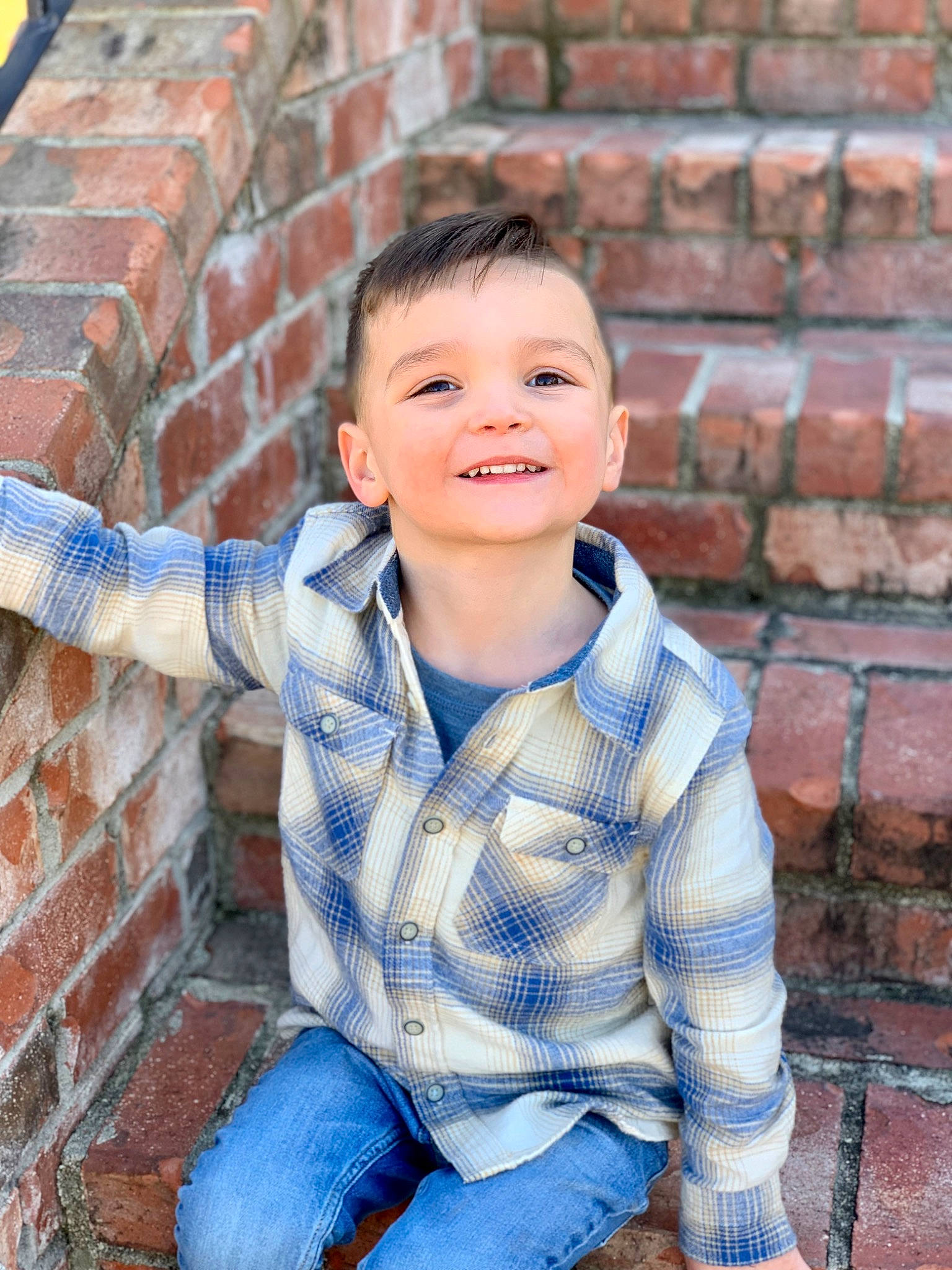 Drew joined the competition — help win amazing prizes! brick, brickwork, chin, cool, denim, electric_blue, eye, face, flash_photography, grass, hair, happy, head, jeans, joy, person, sleeve, smile, standing, t_shirt