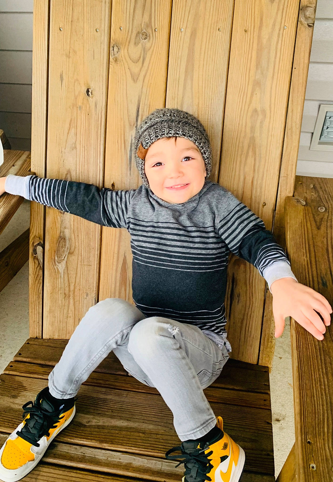 Drew joined the competition — help win amazing prizes! baby_toddler_clothing, cap, clothing, cool, flash_photography, fun, hairstyle, happy, hardwood, hat, headwear, joy, knee, leg, person, shoe, sleeve, smile, sneakers, t_shirt