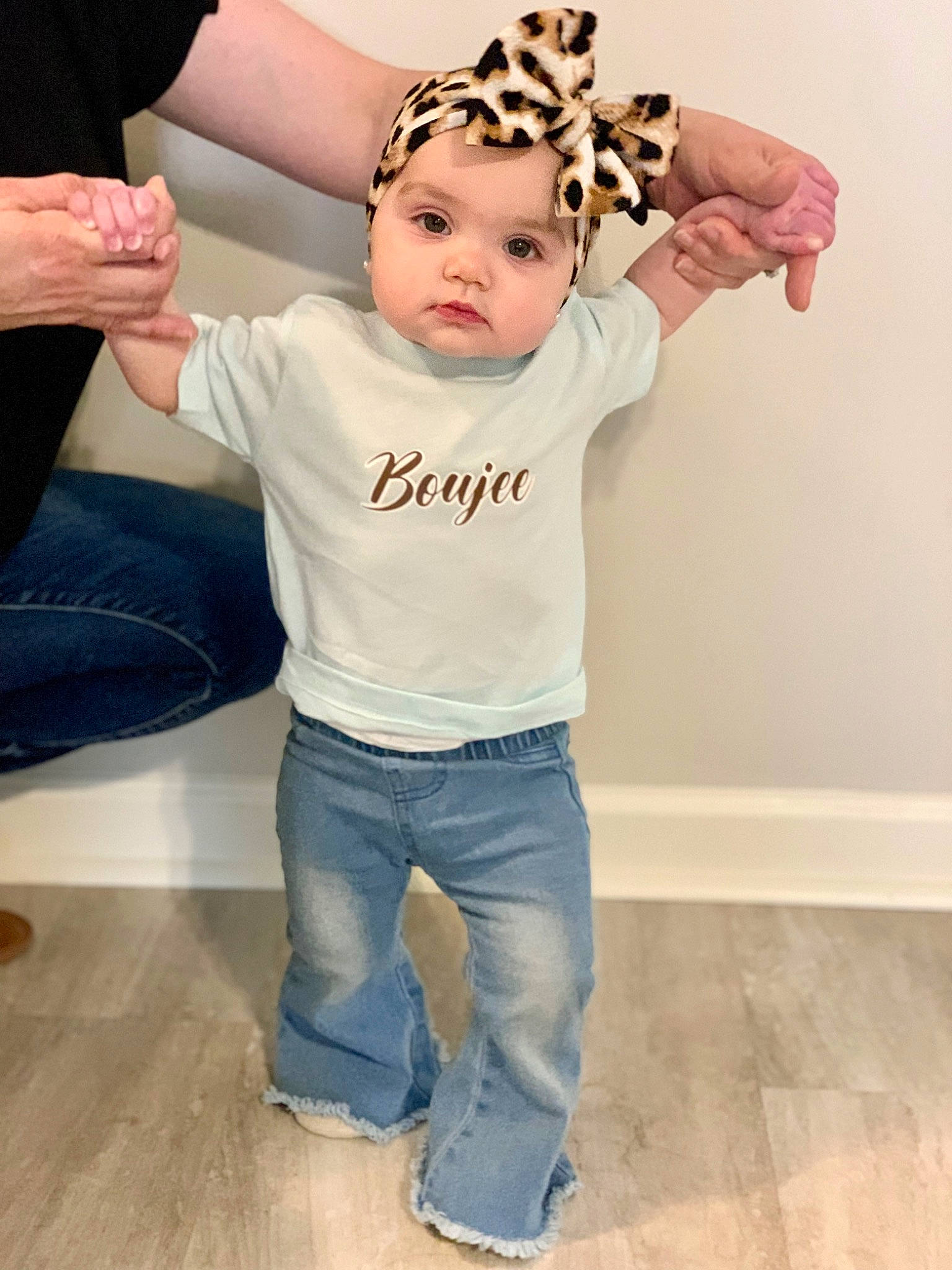 Lylah joined the competition — help win amazing prizes! abdomen, baby, baby_toddler_clothing, cap, clothing, denim, flooring, fun, gesture, hand, happy, headwear, jeans, neck, person, shoulder, sleeve, standing, toddler, trunk
