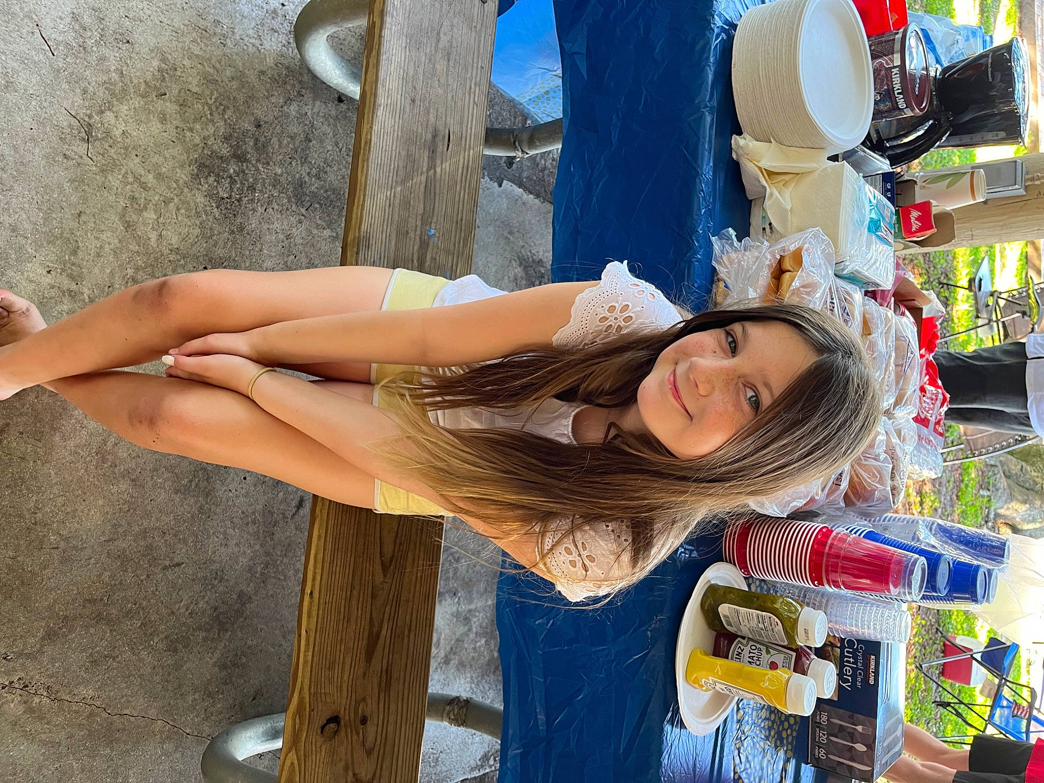 Molly joined the competition — help win amazing prizes! abdomen, blond, brown_hair, calf, denim, elbow, eyewear, foot, fun, happy, human_leg, joy, knee, leisure, person, sitting, thigh, travel, tree, trunk