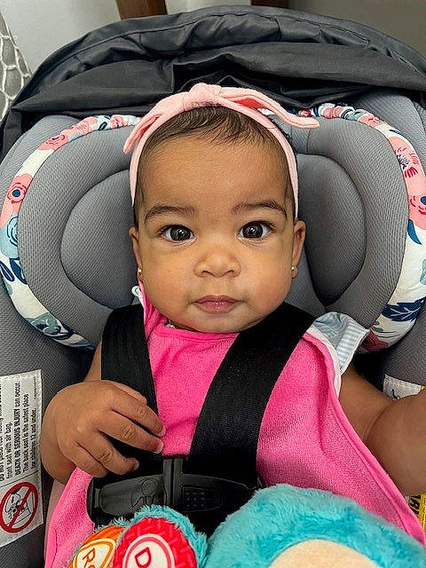 Aubrey joined the competition — help win amazing prizes! audio_equipment, baby, baby_carriage, baby_in_car_seat, baby_products, baby_toddler_clothing, cheek, child, comfort, eyelash, gadget, happy, head, headphones, organ, output_device, person, photograph, pink, product